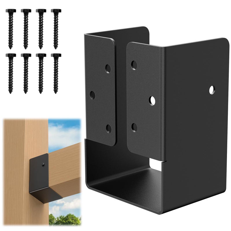 FMhotu Concealed Joist Hanger (2 Pack), 4""x6"" Outdoor Concealed-Flange Joist Bracket with Screws, Q235B Steel Powder Coated Concealed Mount Light Joist Hangers for 4""x6"" Beam, Swing, Handrail, Fence - Image 1